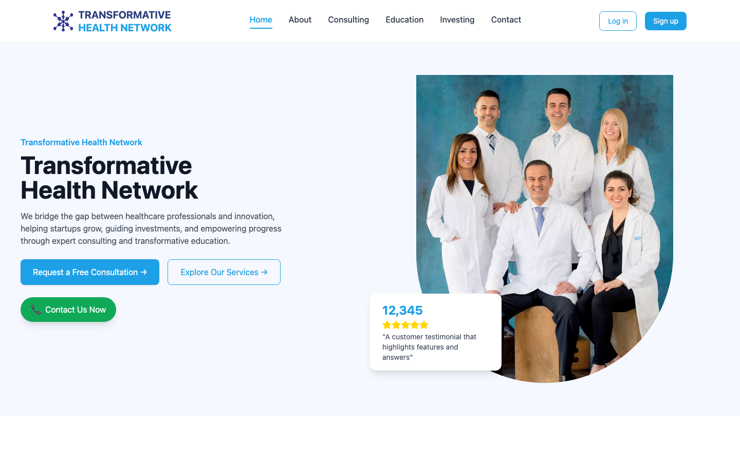 Transformative Health Network live website screenshot